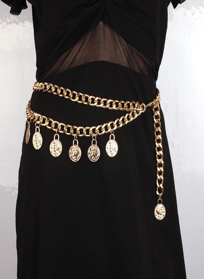 kepvrio Pirate Waist Chain for Women Multilayer Metal Waist Chain Belt Adjustable Long Belt Body Belly Chain Boho Layered Coin Waist Chain Pirate Costume Women Men Jewellery (Style-C) - Image 4